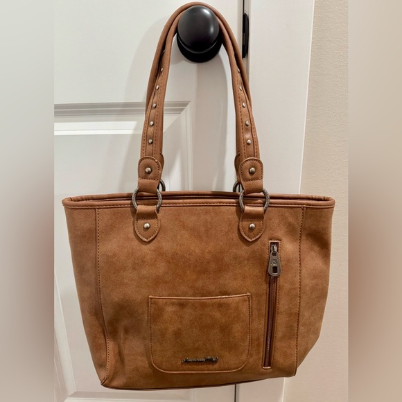 American Bling by Montana West Tan Studded Conceal Carry Tote Bag - Picture 2 of 10